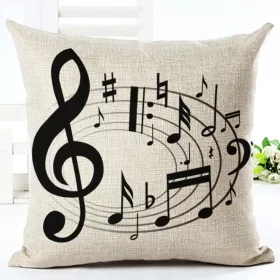 Povlak na polštářek hnědý klaviatura a partitura 45x45 cm