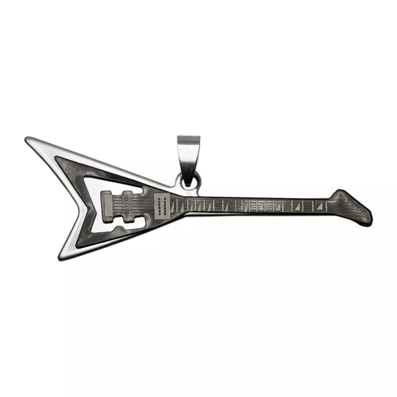Přívěsek stříbrný nerez ocel kytara Flying V stříbrnozlatá
