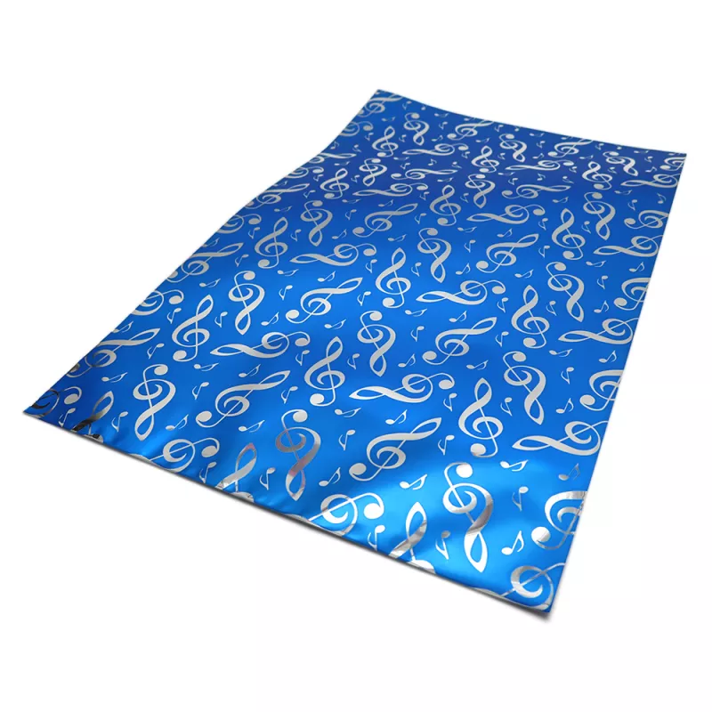 Sáček dárkový velký metalický modrý se stříbrnými houslovými klíči a notami