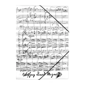 Složka A4 s gumou karton bílá s černými notami - partitura Mozart