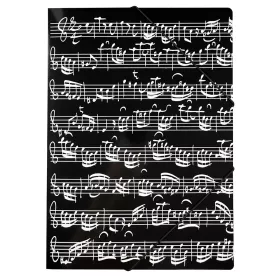 Složka A4 s gumou karton černá s bílými notami - partitura Bach