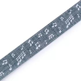 Stuha plátnová šedomodrá s bílými notami, 1m