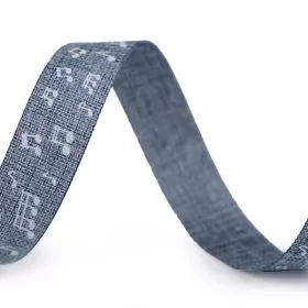 Stuha plátnová šedomodrá s bílými notami, 1m