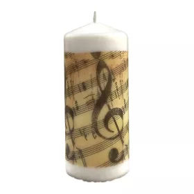 Svíčka oválná bílá přírodní černý houslový klíč s béžovými notami 15x7 cm