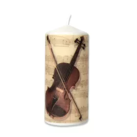 Svíčka oválná bílá přírodní s houslemi a notami 15x7 cm