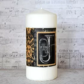 Svíčka oválná bílá přírodní tuba s notami 15x7 cm