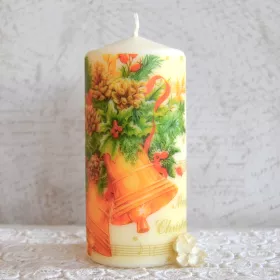 Svíčka oválná bílá přírodní vánoční zvonky s notami 15x7 cm