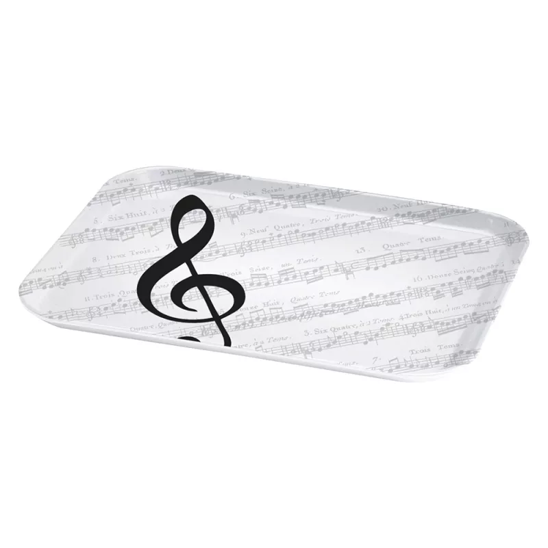 Tácek sevírovací bílý s šedými notami a černým houslovým klíčem I Love Music