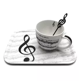 Tácek sevírovací bílý s šedými notami a černým houslovým klíčem I Love Music