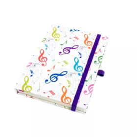 Blok poznámkový A6 bílý s barevnými houslovými klíči a partiturami