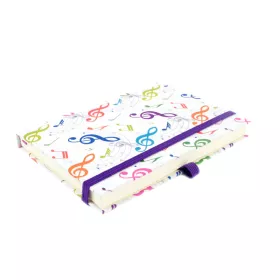 Blok poznámkový A6 bílý s barevnými houslovými klíči a partiturami