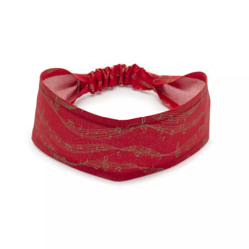 Čelenka vlasová textilní červená se zlatými notami a partiturou