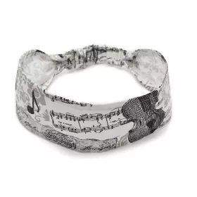 Čelenka vlasová textilní krémová s černými notami a houslemi