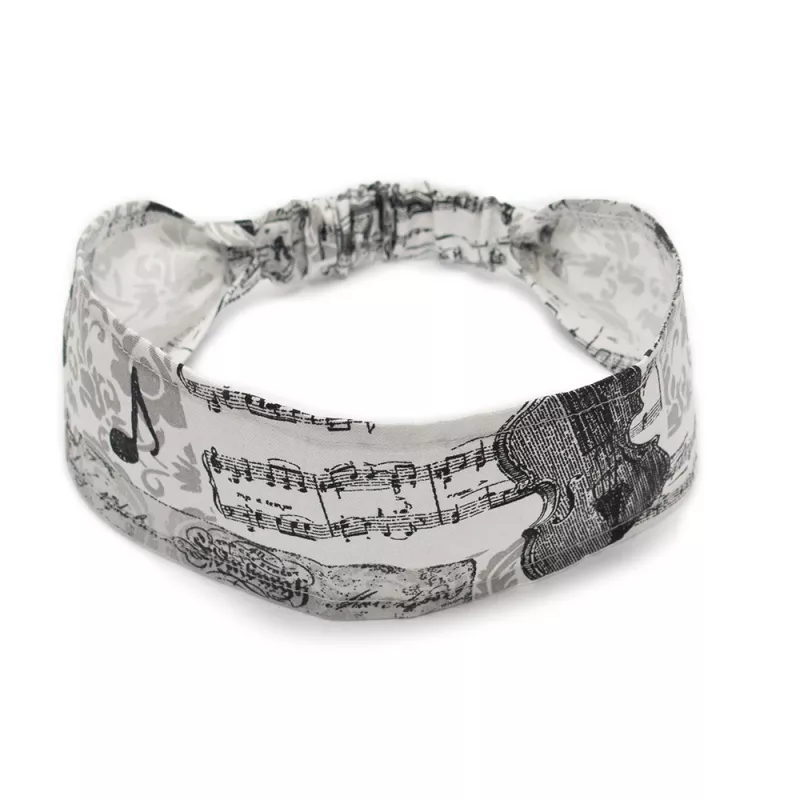 Čelenka vlasová textilní krémová s černými notami a houslemi