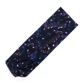 Čelenka vlasová textilní turbanová tmavě modrá s růžovými a modrými notami a houslovými klíči