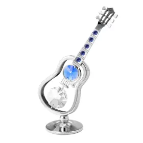 Miniatura kytara akustická kovová stříbrná s modrými krystaly Swarovski