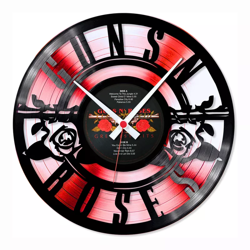 Hodiny nástěnné vinylové černé Guns N´ Roses Red Edition