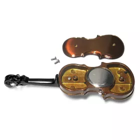 Hodiny stolní s miniaturou housle hnědé se stojanem