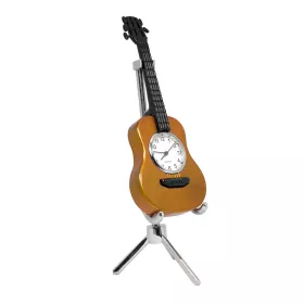 Hodiny stolní s miniaturou kytara akustická hnědá se stojanem