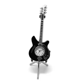 Hodiny stolní s miniaturou kytara elektrická černá se stojanem