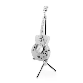  Hodiny stolní s miniaturou kytara elektrická stříbrná se stojanem
