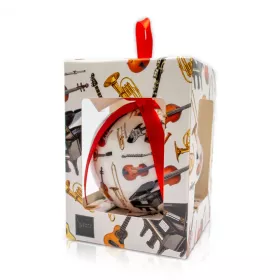 Ozdoba vánoční baňka kulatá bílá s barevnými hudebními nástroji