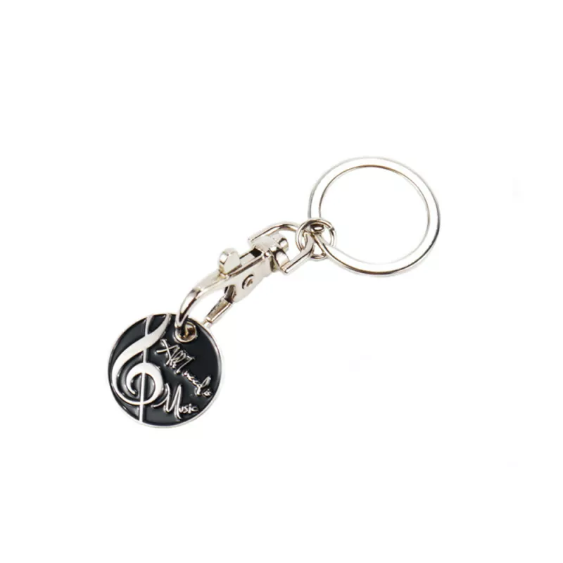 Přívěsek na klíče stříbrný mince do košíku s houslovým klíčem All I Need Is Music