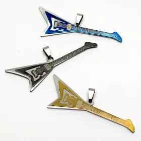 Přívěsek stříbrný nerez ocel kytara Flying V stříbrnozlatá