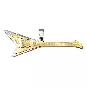 Přívěsek stříbrný nerez ocel kytara Flying V stříbrnozlatá