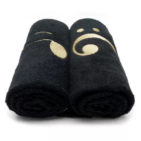 Ručník froté černý s bordurou a výšivkou béžová osminová nota