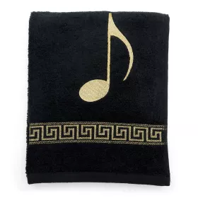 Ručník froté černý s bordurou a výšivkou béžová osminová nota