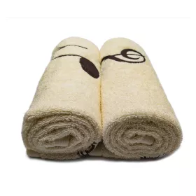 Ručník froté krémový s bordurou a výšivkou hnědá houslový klíč