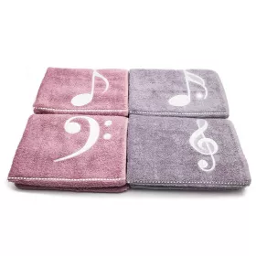 Ručník froté šedý s bordurou a výšivkou bílá šestnáctinová nota a houslový klíč - Houslový klíč