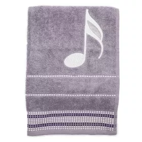 Ručník froté šedý s bordurou a výšivkou bílá šestnáctinová nota a houslový klíč - Šestnáctinová nota