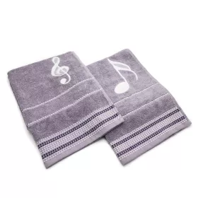 Ručník froté šedý s bordurou a výšivkou bílá šestnáctinová nota a houslový klíč - Houslový klíč
