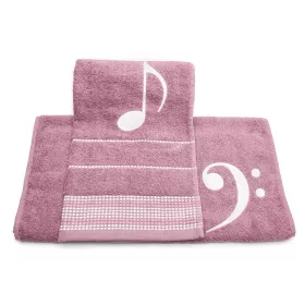 Ručník froté starorůžový s bordurou a výšivkou bílá osminová nota a basový klíč - Basový klíč