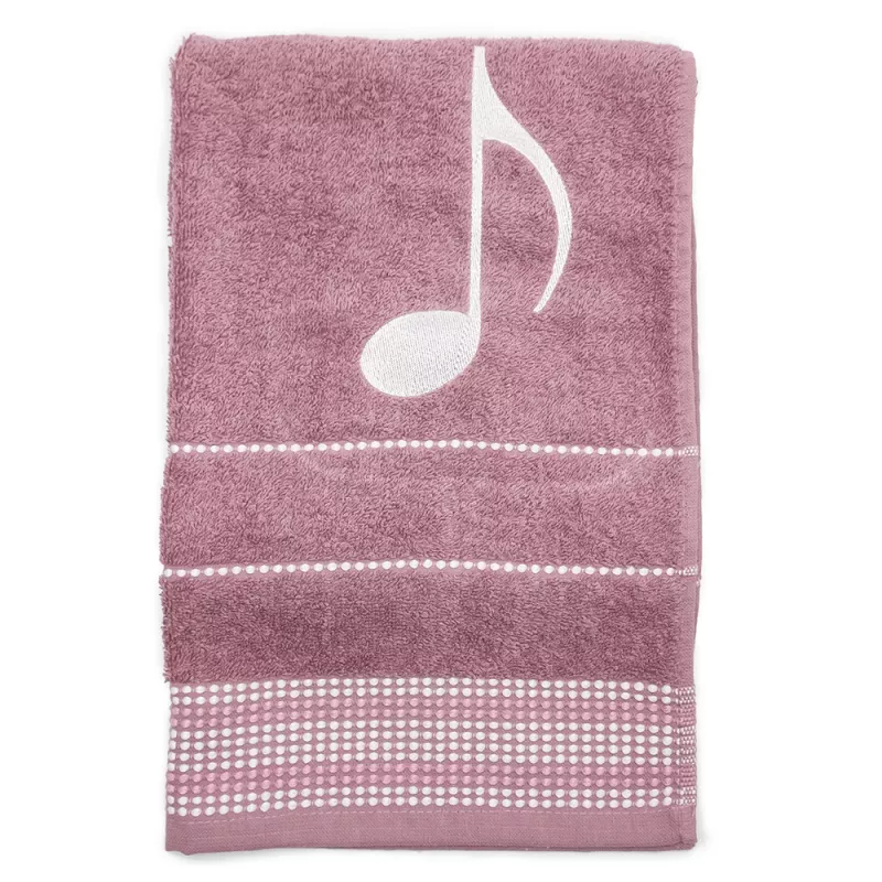 Ručník froté starorůžový s bordurou a výšivkou bílá nota osminová