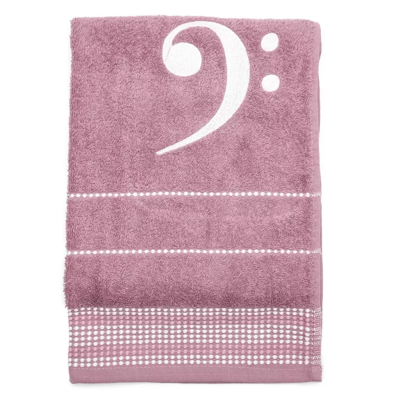 Ručník froté starorůžový s bordurou a výšivkou bílá osminová nota a basový klíč - Basový klíč
