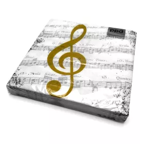 Ubrousky papírové bílé s šedými notami a černým houslovým klíčem I Love Music