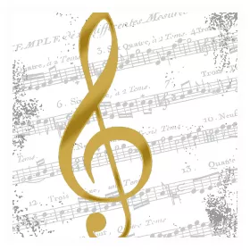 Ubrousky papírové bílé s šedými notami a černým houslovým klíčem I Love Music