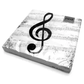 Ubrousky papírové bílé s šedými notami a zlatým houslovým klíčem I Love Music