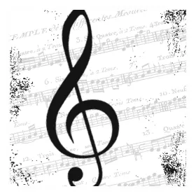 Ubrousky papírové bílé s šedými notami a zlatým houslovým klíčem I Love Music