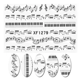 Vodolepky - obtisky na nehty partitura noty černé