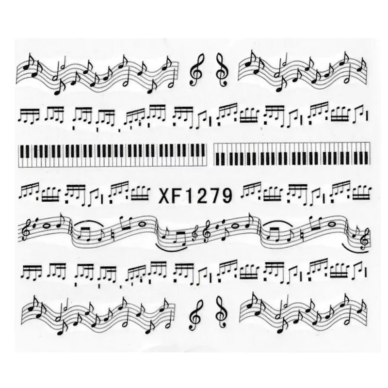 Vodolepky - obtisky na nehty partitura noty černé