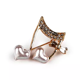 Brož noty osminové zlaté s kamínky srdce bílé perleťové