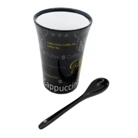 Hrnek se lžičkou porcelánový černobílý se zlatými houslemi, coffee a ornamenty