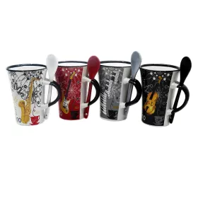 Hrnek se lžičkou porcelánový se zlatými hudebními nástroji, coffee a ornamenty mix