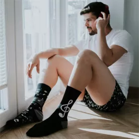 Ponožky černobílé houslový klíč s notami