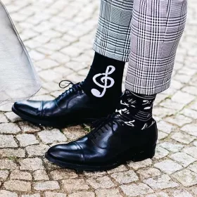 Ponožky černobílé houslový klíč s notami