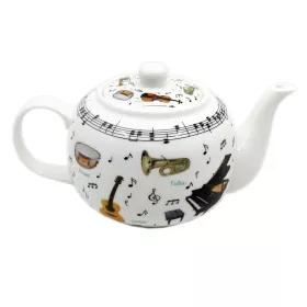 Konvička na čaj porcelánová bílá velká s hudebními nástroji a notami